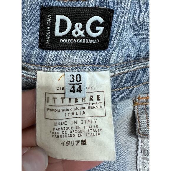 D&G Dolce & Gabbana Italia Vintage Y2K Jean Mini Skirt Sz 30 Lace 2005 Preppy - Picture 7 of 16